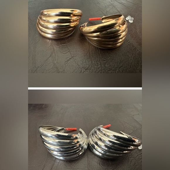 Set of two swirl earrings, gold, and silver - Picture 1 of 14